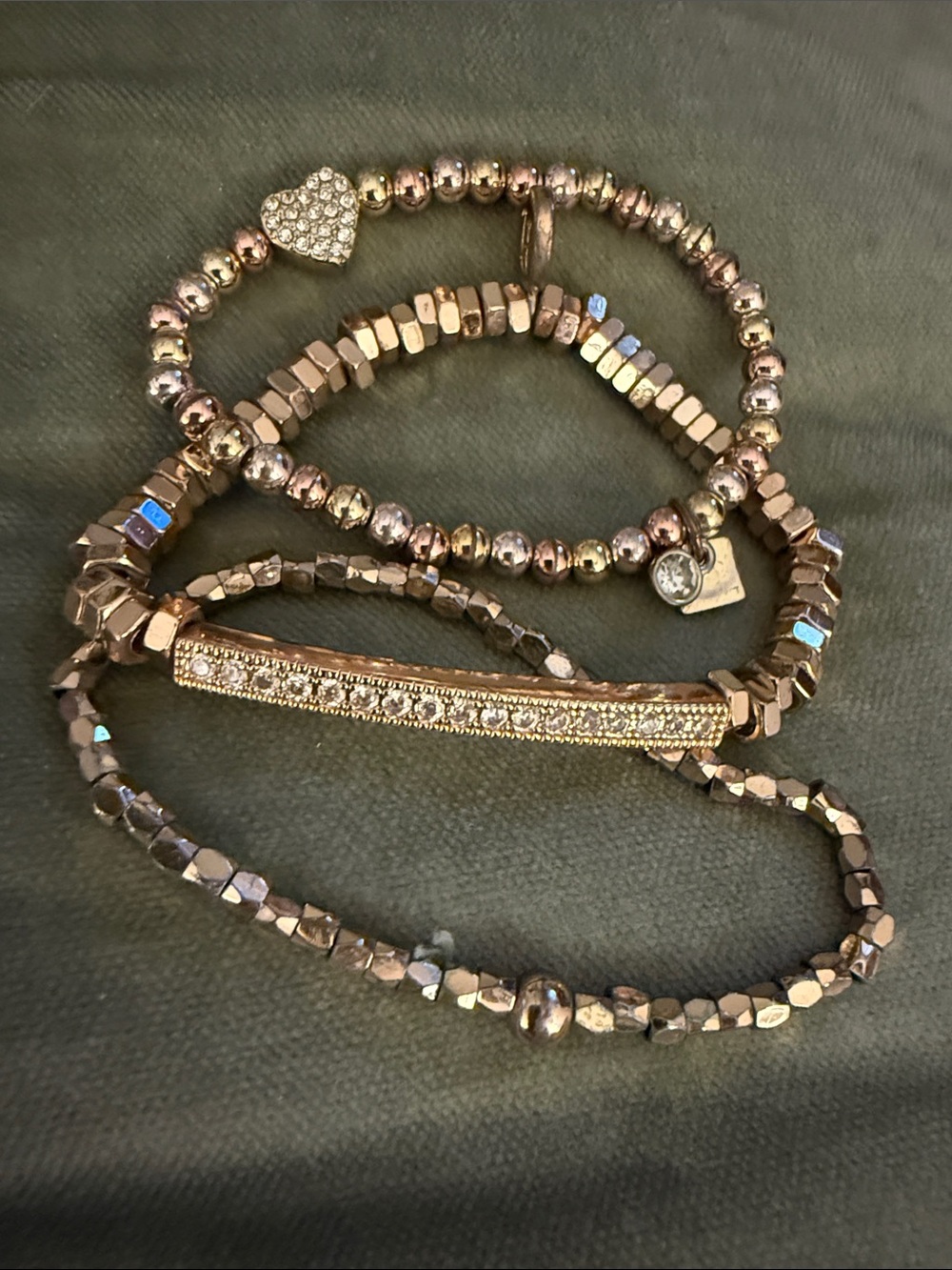 Park Lane Rose Gold-Tone Crystal Bar & Heart Charm Bracelet Set